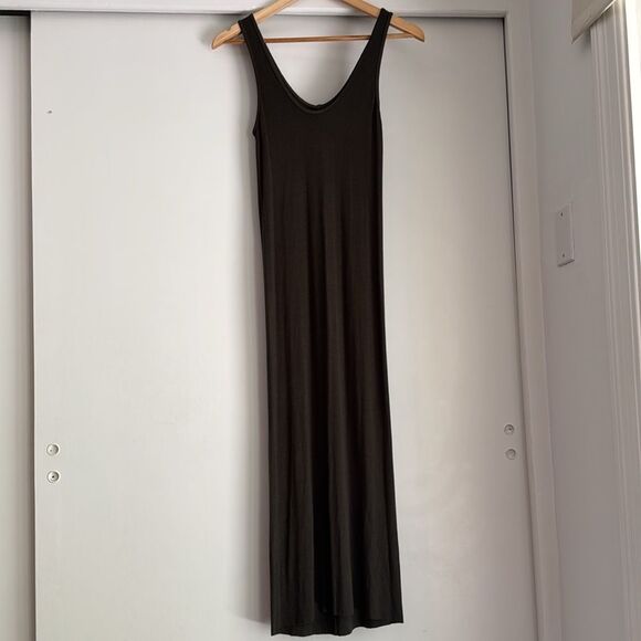 Enza Costa Ribbed Midi Tank Dress Stretch Casual Dark Green - Picture 2 of 4